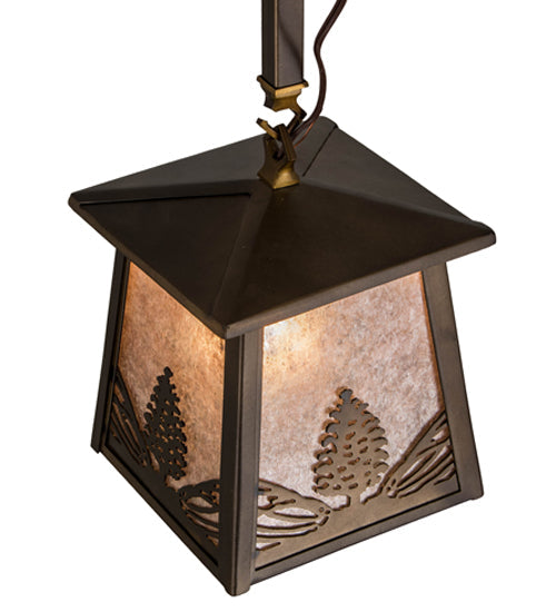 Meyda Lighting Mountain Pine 10" Antique Copper Mini Pendant Light With Silver Mica Shade Glass