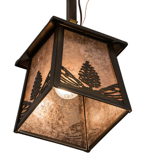 Meyda Lighting Mountain Pine 10" Antique Copper Mini Pendant Light With Silver Mica Shade Glass
