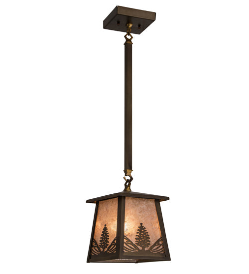 Meyda Lighting Mountain Pine 10" Antique Copper Mini Pendant Light With Silver Mica Shade Glass