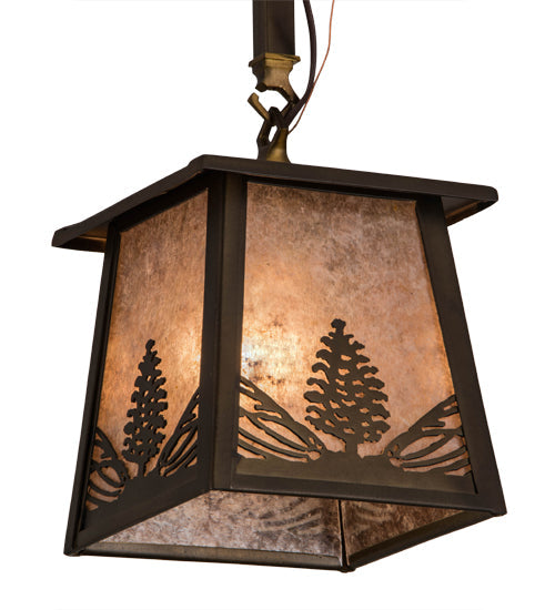Meyda Lighting Mountain Pine 10" Antique Copper Mini Pendant Light With Silver Mica Shade Glass