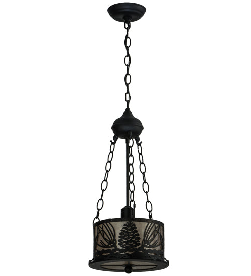 Meyda Lighting Mountain Pine 10" Textured Black Inverted Pendant Light With Silver Mica Shade Glass