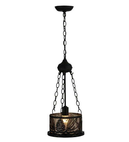 Meyda Lighting Mountain Pine 10" Textured Black Inverted Pendant Light With Silver Mica Shade Glass
