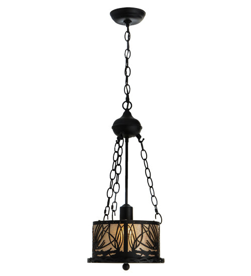 Meyda Lighting Mountain Pine 10" Textured Black Inverted Pendant Light With Silver Mica Shade Glass