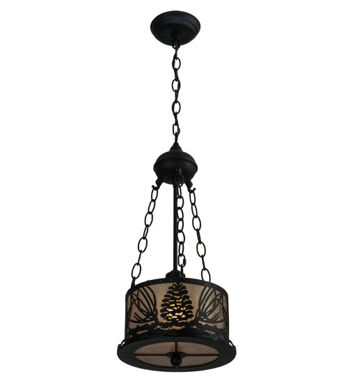Meyda Lighting Mountain Pine 10" Textured Black Inverted Pendant Light With Silver Mica Shade Glass