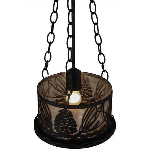 Meyda Lighting Mountain Pine 10" Textured Black Inverted Pendant Light With Silver Mica Shade Glass