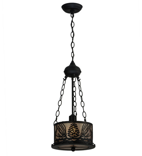Meyda Lighting Mountain Pine 10" Textured Black Inverted Pendant Light With Silver Mica Shade Glass
