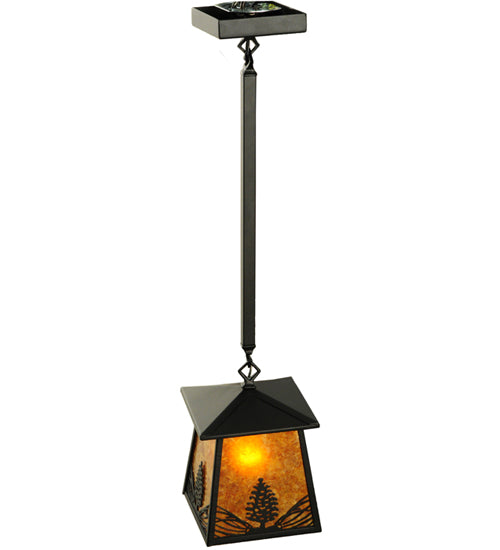 Meyda Lighting Mountain Pine 10" Textured Black Mini Pendant Light With Amber Mica Shade Glass