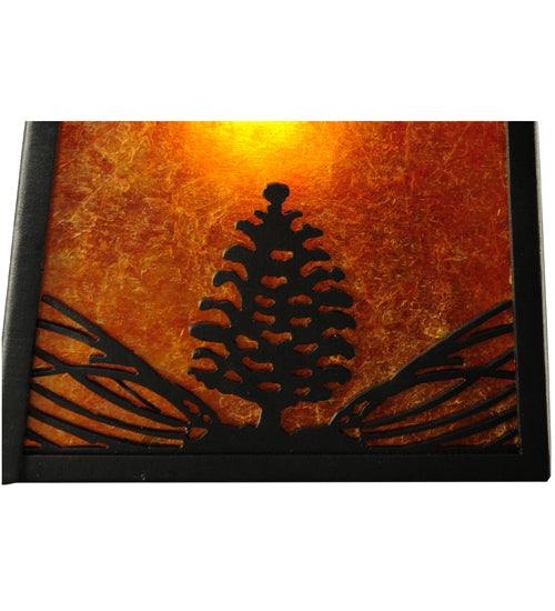 Meyda Lighting Mountain Pine 10" Textured Black Mini Pendant Light With Amber Mica Shade Glass