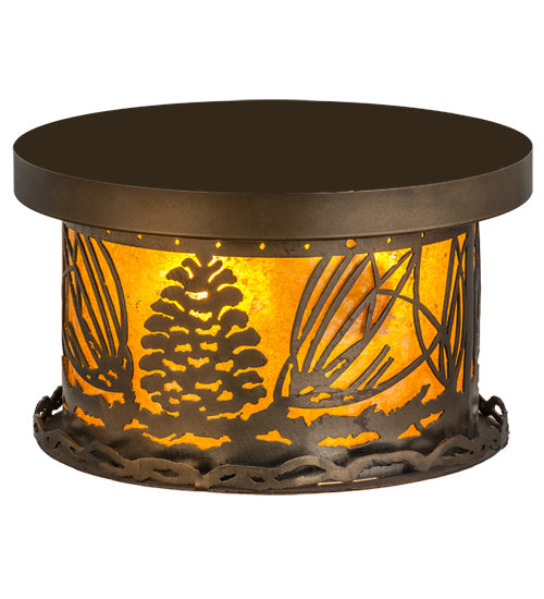 Meyda Lighting Mountain Pine 11" 2-Light Antique Copper Flush Mount Light With Amber Mica Shade Glass