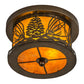 Meyda Lighting Mountain Pine 11" 2-Light Antique Copper Flush Mount Light With Amber Mica Shade Glass