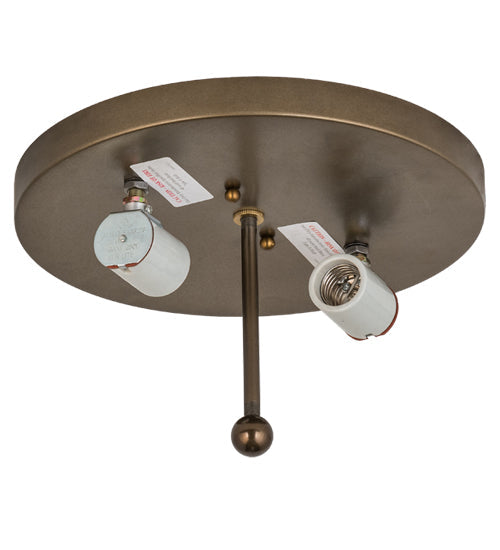 Meyda Lighting Mountain Pine 11" 2-Light Antique Copper Flush Mount Light With Amber Mica Shade Glass
