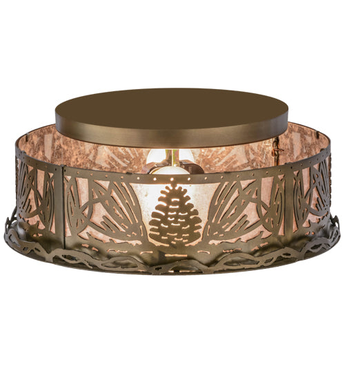 Meyda Lighting Mountain Pine 16" 2-Light Antique Copper Flush Mount Light With Silver Mica Shade Glass