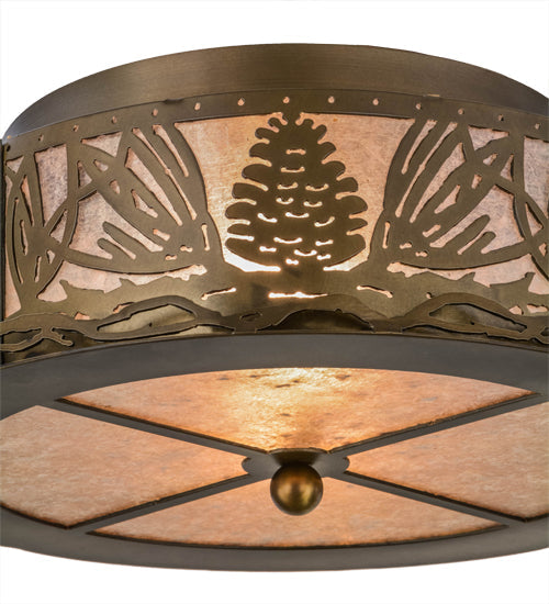 Meyda Lighting Mountain Pine 16" 2-Light Antique Copper Flush Mount Light With Silver Mica Shade Glass