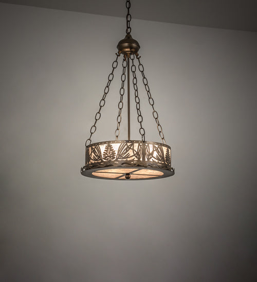 Meyda Lighting Mountain Pine 16" 2-Light Antique Copper Inverted Pendant Light With Silver Shade Glass