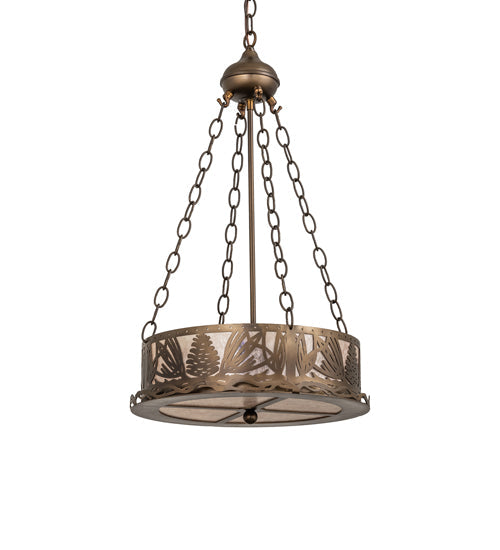 Meyda Lighting Mountain Pine 16" 2-Light Antique Copper Inverted Pendant Light With Silver Shade Glass