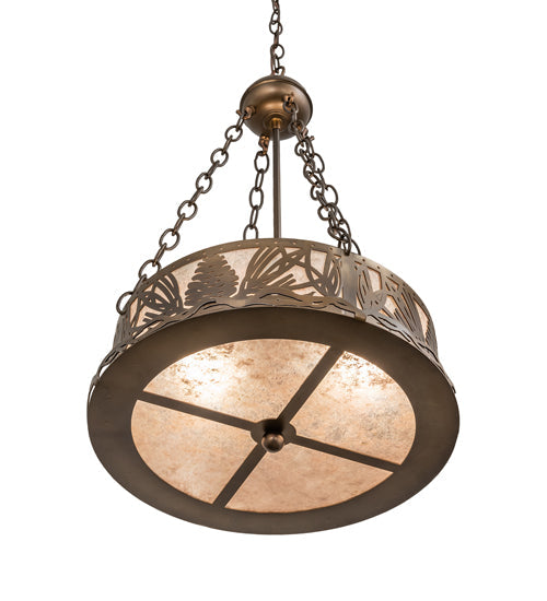 Meyda Lighting Mountain Pine 16" 2-Light Antique Copper Inverted Pendant Light With Silver Shade Glass