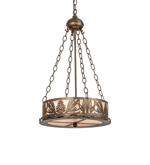 Meyda Lighting Mountain Pine 16" 2-Light Antique Copper Inverted Pendant Light With Silver Shade Glass