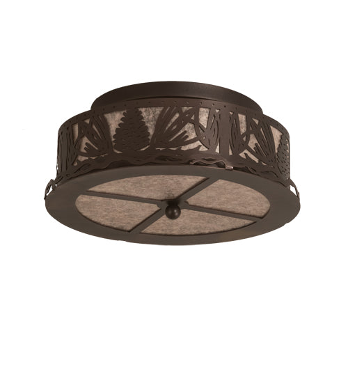 Meyda Lighting Mountain Pine 16" 2-Light Mahogany Bronze Flush Mount Light With Silver Mica Shade Glass