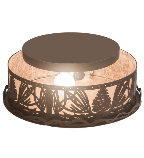 Meyda Lighting Mountain Pine 16" 2-Light Mahogany Bronze Flush Mount Light With Silver Mica Shade Glass