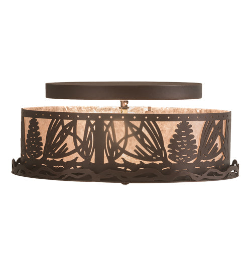 Meyda Lighting Mountain Pine 16" 2-Light Mahogany Bronze Flush Mount Light With Silver Mica Shade Glass
