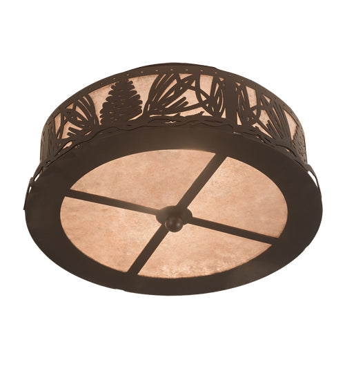 Meyda Lighting Mountain Pine 16" 2-Light Mahogany Bronze Flush Mount Light With Silver Mica Shade Glass