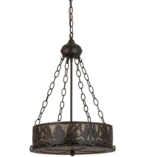 Meyda Lighting Mountain Pine 16" 4-Light Timeless Bronze Inverted Pendant Light With Silver Mica Shade Glass