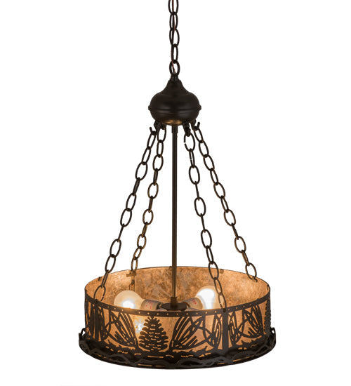 Meyda Lighting Mountain Pine 16" 4-Light Timeless Bronze Inverted Pendant Light With Silver Mica Shade Glass