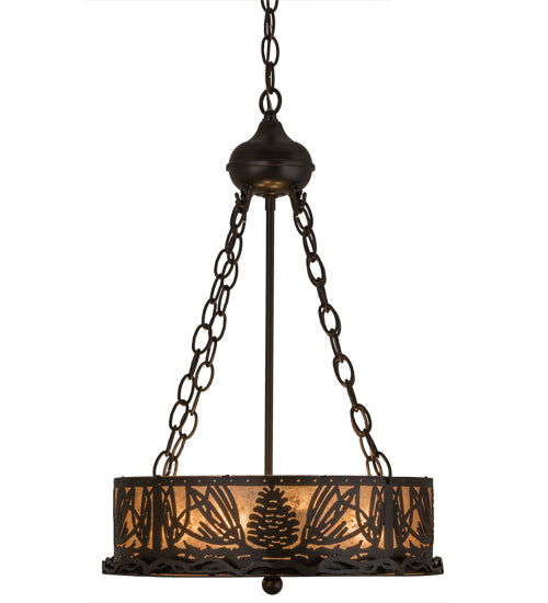 Meyda Lighting Mountain Pine 16" 4-Light Timeless Bronze Inverted Pendant Light With Silver Mica Shade Glass