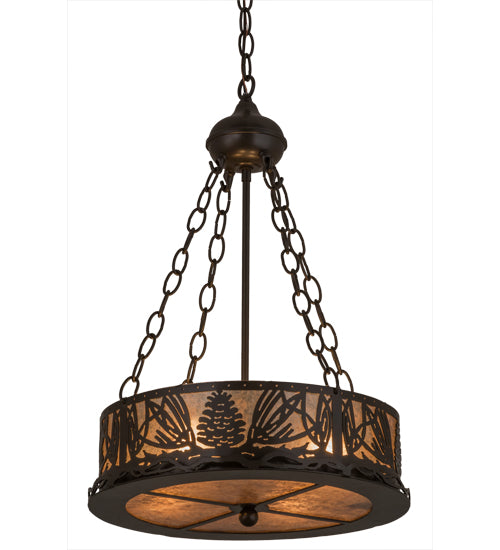 Meyda Lighting Mountain Pine 16" 4-Light Timeless Bronze Inverted Pendant Light With Silver Mica Shade Glass