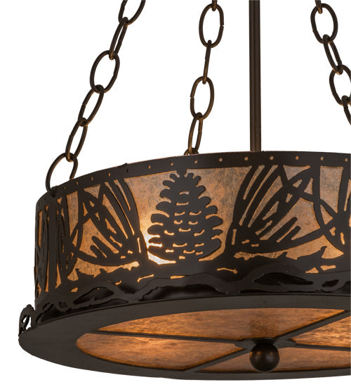 Meyda Lighting Mountain Pine 16" 4-Light Timeless Bronze Inverted Pendant Light With Silver Mica Shade Glass