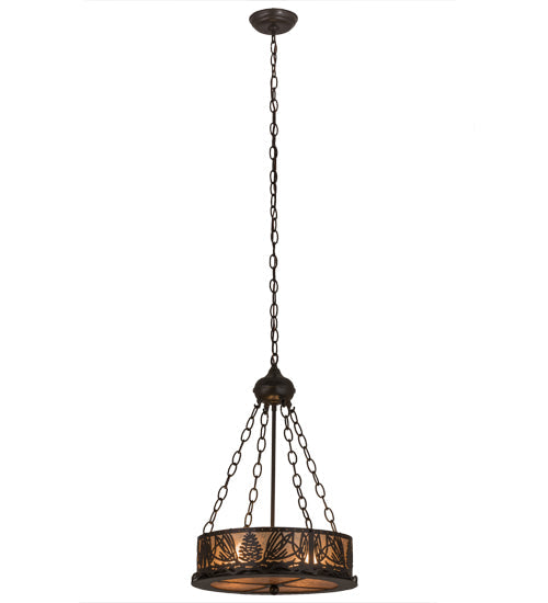 Meyda Lighting Mountain Pine 16" 4-Light Timeless Bronze Inverted Pendant Light With Silver Mica Shade Glass