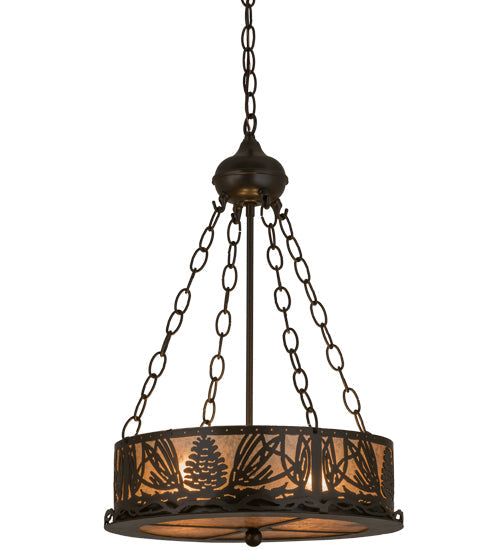 Meyda Lighting Mountain Pine 16" 4-Light Timeless Bronze Inverted Pendant Light With Silver Mica Shade Glass