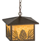 Meyda Lighting Mountain Pine 17" Antique Copper Lantern Pendant Light With Beige Art Shade Glass