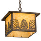 Meyda Lighting Mountain Pine 17" Antique Copper Lantern Pendant Light With Beige Art Shade Glass