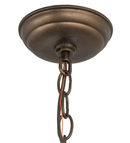 Meyda Lighting Mountain Pine 17" Antique Copper Lantern Pendant Light With Beige Art Shade Glass