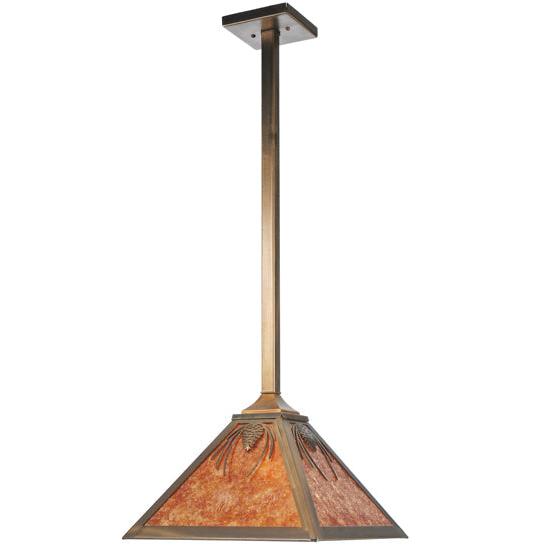 Meyda Lighting Mountain Pine 20" Antique Copper Pendant Light With Amber Mica Shade Glass