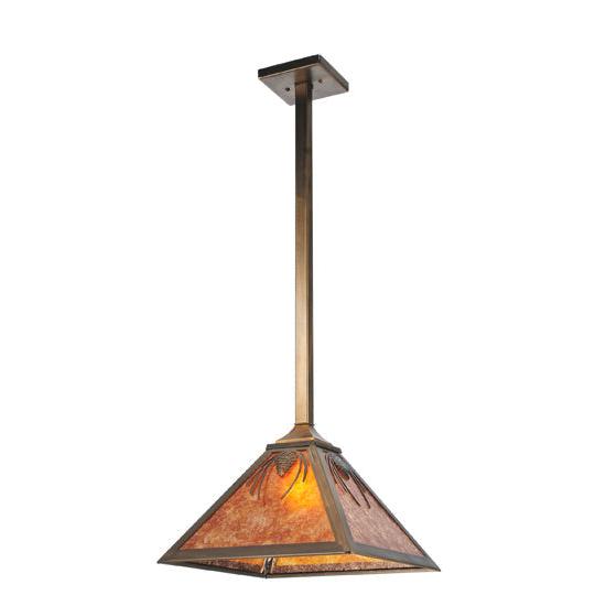 Meyda Lighting Mountain Pine 20" Antique Copper Pendant Light With Amber Mica Shade Glass
