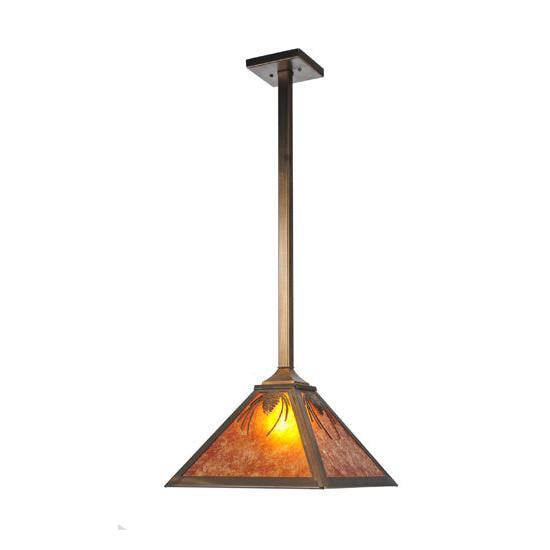 Meyda Lighting Mountain Pine 20" Antique Copper Pendant Light With Amber Mica Shade Glass