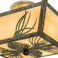 Meyda Lighting Mountain Pine 22" 3-Light Green Tarnished Copper Flush Mount Light With Beige Art Shade Glass