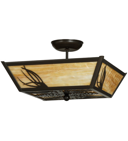 Meyda Lighting Mountain Pine 22" 3-Light Timeless Bronze Flush Mount Light With Beige Art Shade Glass