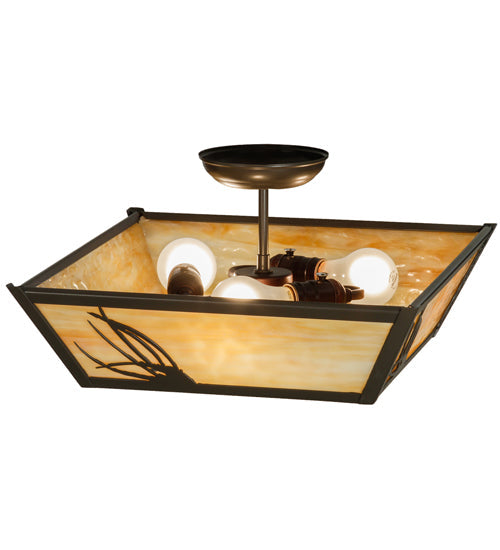 Meyda Lighting Mountain Pine 22" 3-Light Timeless Bronze Flush Mount Light With Beige Art Shade Glass