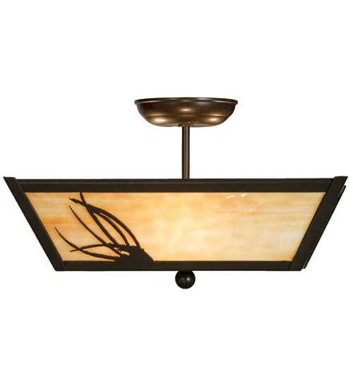 Meyda Lighting Mountain Pine 22" 3-Light Timeless Bronze Flush Mount Light With Beige Art Shade Glass
