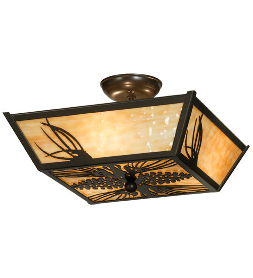 Meyda Lighting Mountain Pine 22" 3-Light Timeless Bronze Flush Mount Light With Beige Art Shade Glass