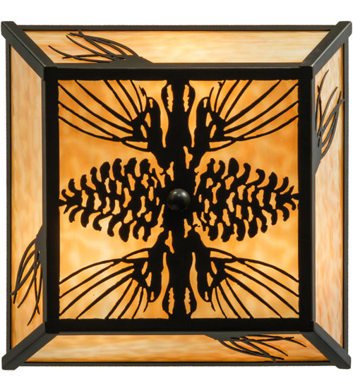 Meyda Lighting Mountain Pine 22" 3-Light Timeless Bronze Flush Mount Light With Beige Art Shade Glass