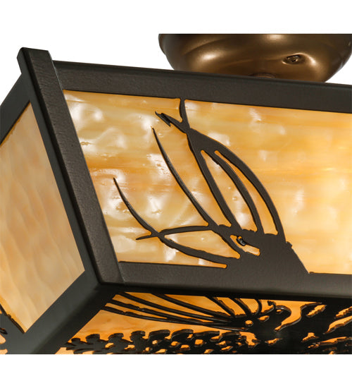Meyda Lighting Mountain Pine 22" 3-Light Timeless Bronze Flush Mount Light With Beige Art Shade Glass