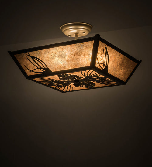 Meyda Lighting Mountain Pine 22" 3-Light Timeless Bronze Flush Mount Light With Silver Mica Shade Glass