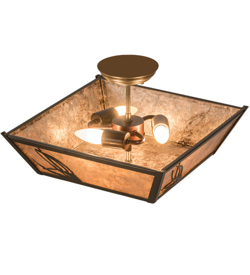 Meyda Lighting Mountain Pine 22" 3-Light Timeless Bronze Flush Mount Light With Silver Mica Shade Glass