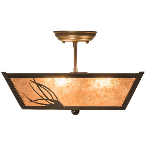 Meyda Lighting Mountain Pine 22" 3-Light Timeless Bronze Flush Mount Light With Silver Mica Shade Glass