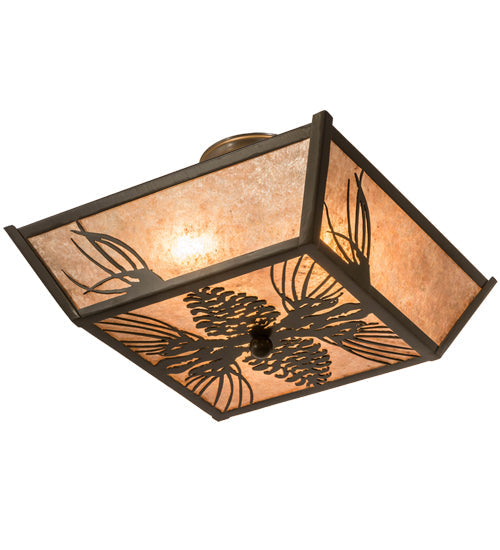 Meyda Lighting Mountain Pine 22" 3-Light Timeless Bronze Flush Mount Light With Silver Mica Shade Glass