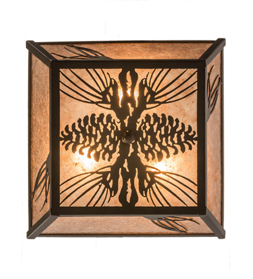 Meyda Lighting Mountain Pine 22" 3-Light Timeless Bronze Flush Mount Light With Silver Mica Shade Glass